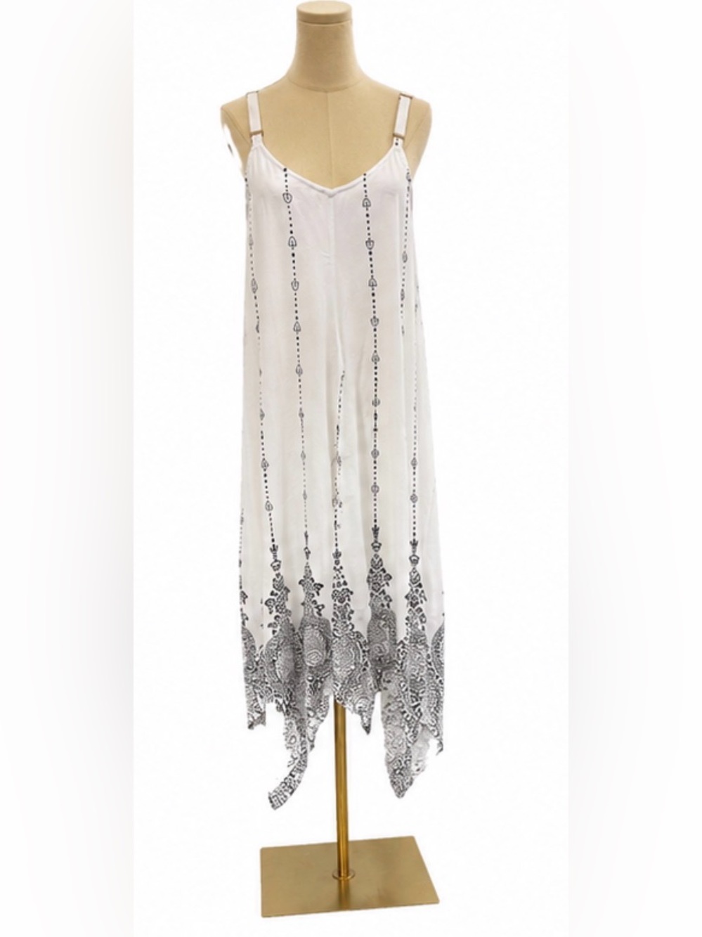 Lapogee White Black Boho Handkerchief Hem Maxi Dress Size Large